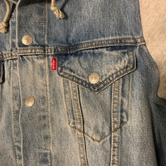 Levi's Strauss Mens Hybrid Hoodie Tucker Jacket Medium Wash Blue Denim - Picture 4 of 15